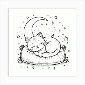 Line Art cat sleeping 1 Art Print