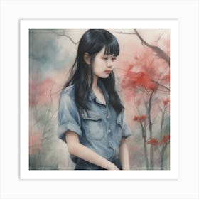 Girl In A Denim Shirt Art Print