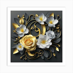 Gold And White Flowers Art Print