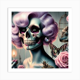 Woman with Skull on Face 7 Art Print