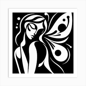 Fairy Wings Monochrome Abstract Art Print