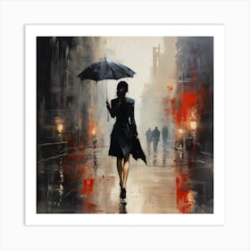 Lady Walking In The Rain Art Print