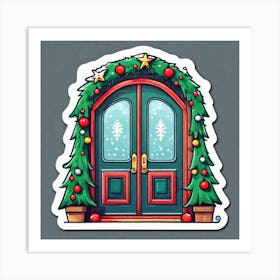 Christmas Decoration On Home Door Sticker 2d Cute Fantasy Dreamy Vector Illustration 2d Flat (7) Art Print