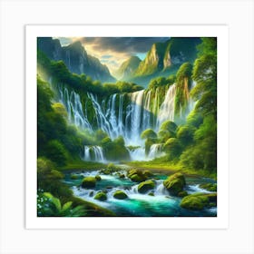 Waterfall In The Forest 19 Art Print