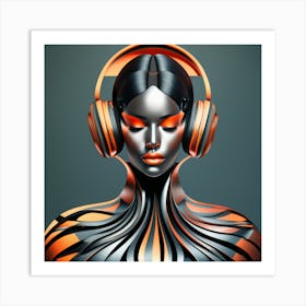 Abstract Woman With Headphones 3 Art Print