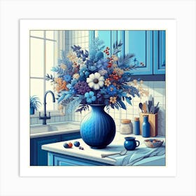 Blue Flowers In A Vase 2 Art Print