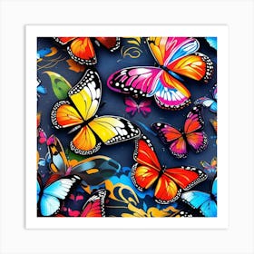 Colorful Butterflies Wallpaper Art Print