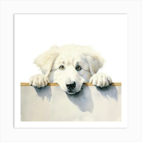 Dog Peeking Over A Sign 7 Art Print