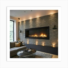 Modern Living Room With Fireplace 35 Art Print