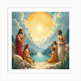 Watercolor The Gods And Goddesses Of Greek Mythology In Divine Scenes 1 Art Print