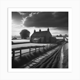 View Of Farm In England Black And White Still Digital Art Perfect Composition Beautiful Detailed Art Print