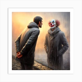 Guy Looking at reflection and see himself as a clown Art Print