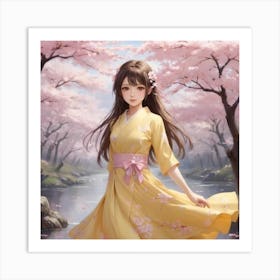 Asian Girl In Yellow Dress Art Print