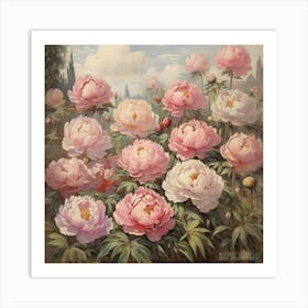 Peonies In The Garden 2 Art Print