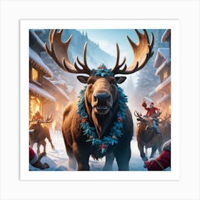 Santa'S Reindeer Art Print