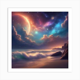 Moon And Stars Art Print