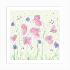 Flowers Nature Meadow Pastel Artwork Doodle Drawing Art Print