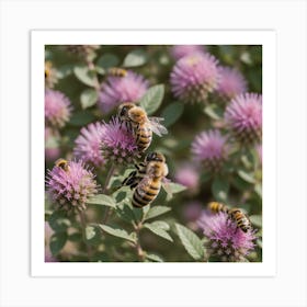 Bees On Thistle Art Print