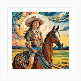 Cowgirl On Horseback Matisse-inspired 9 Art Print