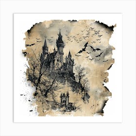 Halloween Castle With Bats Art Print