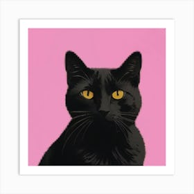 Black Cat On Pink Background Art Print