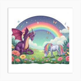 Unicorn And Dragon Art Print