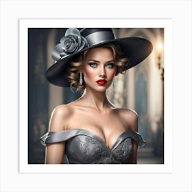 Beautiful Woman In A Hat Art Print