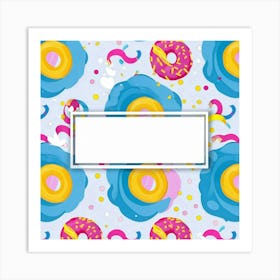 Abstract Happy Shower Scene Seamless Paper Design Featuring A Geometric Pattern Of Donuts With Ribb (1) Art Print