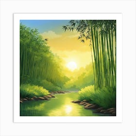 A Stream In A Bamboo Forest At Sun Rise Square Composition 306 Art Print