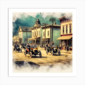 Early Small Town America And The Automobile ~Reimagined 5 Art Print