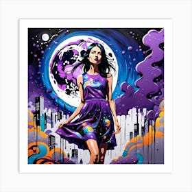 Sexy Girl In Purple Dress Art Print