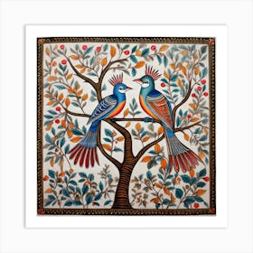 Birds On A Tree Madhubani Painting Indian Traditional Style 1 Art Print