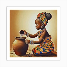 African Girl Drinking Water Art Print