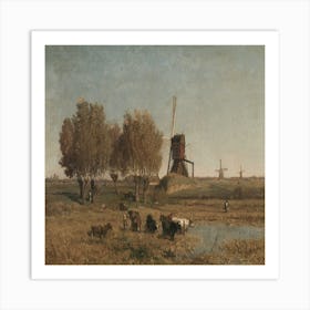 Windmills And Cattle Art Print