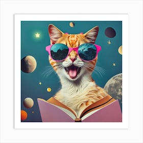 Cat Reading A Book Art Print