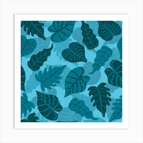 Blue Tropical Leaves Art Print