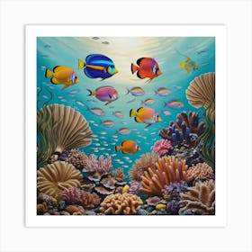 Leonardo Phoenix Vibrant Iridescent Fish Of Various Shapes And 3 Art Print