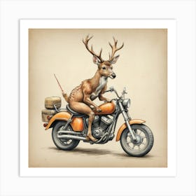 Deer On A Motorcycle 3 Art Print