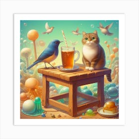 Cat And Bird Art Print