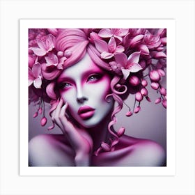 Pink Flower Woman Art Print