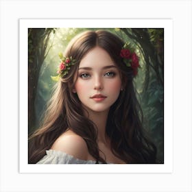 Lady of Roses in the Woods Art Print