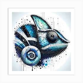 Blue Chameleon - Abstract Line Art Illustration 263 Art Print