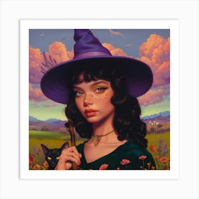 Witch And Cat Art Print