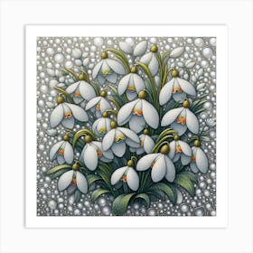 Pattern with snowdrops flowers Art Print