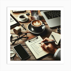 Businessman On A Desk Art Print