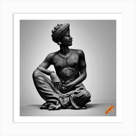 Indian Man Sitting On Ground Side Profile Black And White Statue Art Print