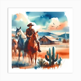 Watercolor Cowboy Painting 3 Art Print