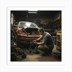 Mechanic Working On A Car 1 Art Print