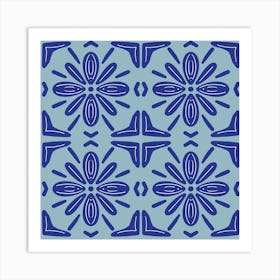 Blue Floral Tile Pattern Art Print