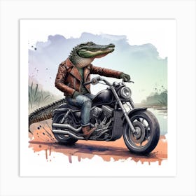 Alligator On A Motorcycle Art Print